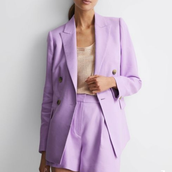 Reiss Jackets & Blazers - NWD Reiss Hollie Double Breasted Linen Blend Blazer in Lilac Purple, Size 2